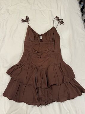 American Threads Brown Tiered Ruffle Mini Dress - A